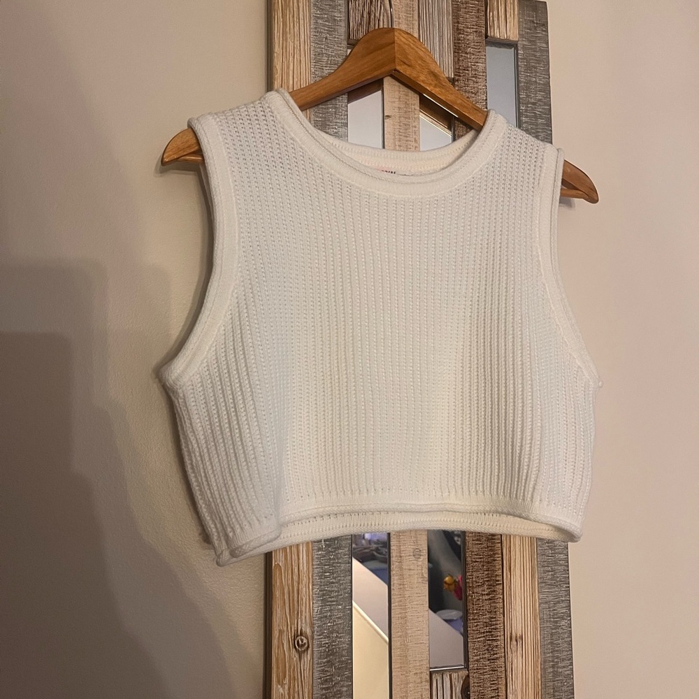 12th Tribe White Ribbed Knit Crop Tank Top